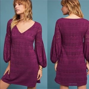 Anthropologie Maeve purple lace long sleeve shift dress size XS